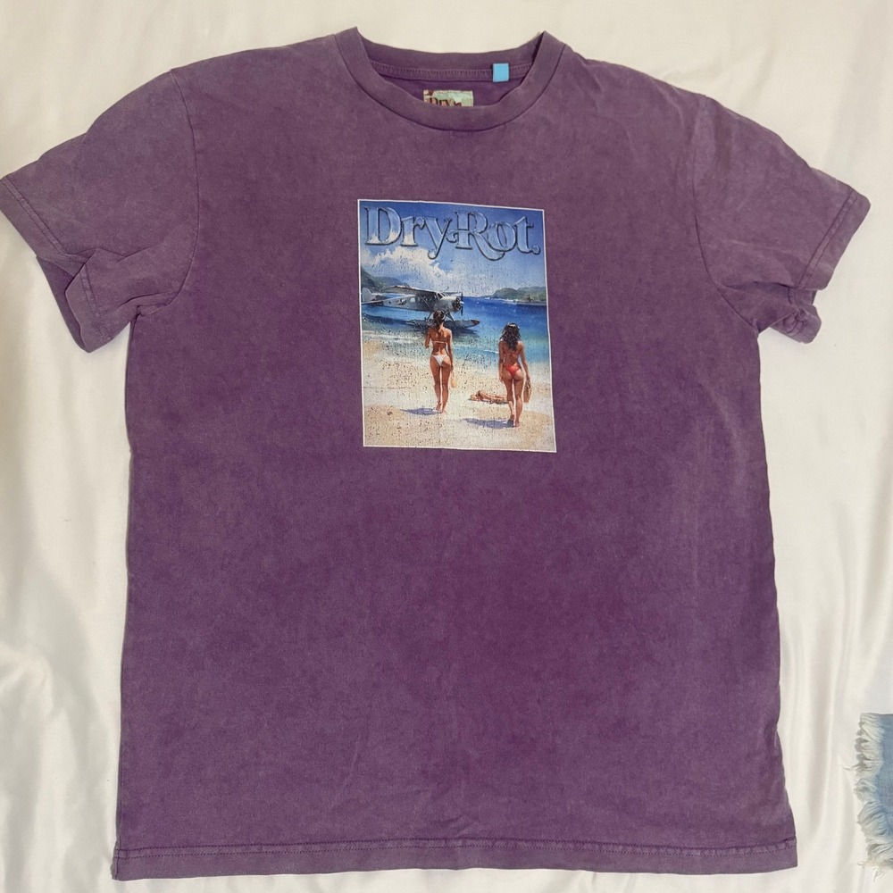 Dry Rot Miami Graphic Playa T-Shirt Mens Medium Purple Faded Wash Beach‎ Cotton